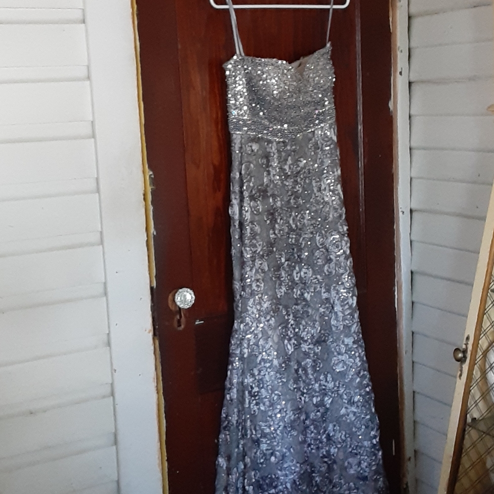 Jovani sz 8 silver gray strapless gown
